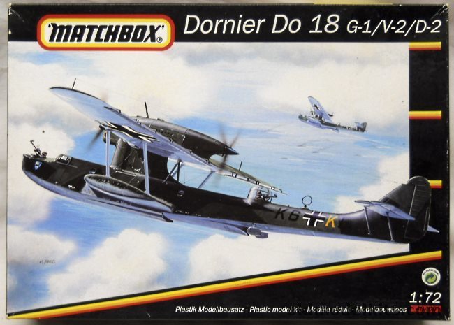 Matchbox 1/72 Dornier Do-18 G-1 / V-2 / D-2 Civil or Military - Luftwaffe Calais-based 3/KuFlGr 406 (1940) or  2/KuFlGr 506 Kiel 1938 or Civil D-AANE 'Zyklon' Lufthansa South Atlantic Mail Service (1938), 40409 plastic model kit